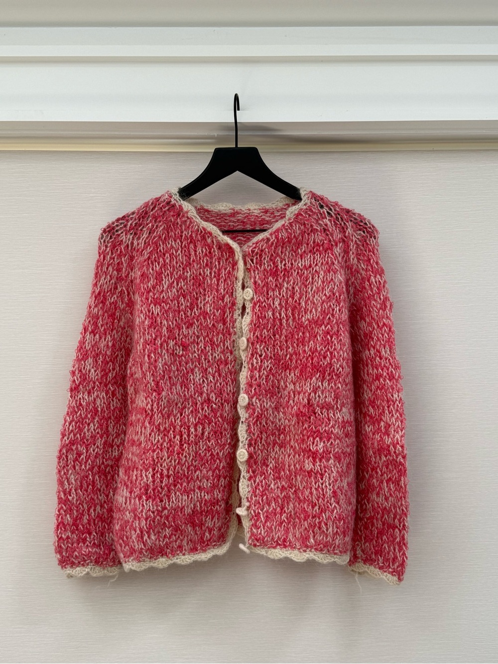Pink & Cream Button Front Knit Sweater